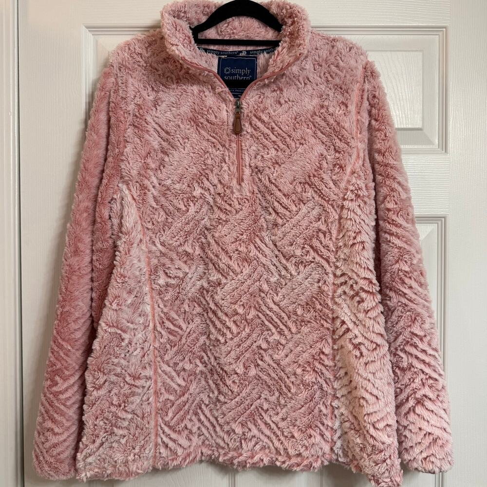 Women’s Simply Southern Large Pink Cozy Fuzzy Quarter Zip Pullover